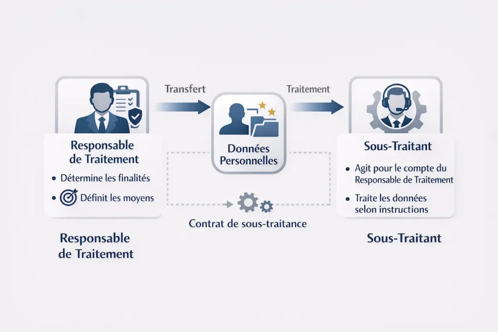Schéma montrant les rôles du responsable de traitement, du sous-traitant et les flux de données personnelles