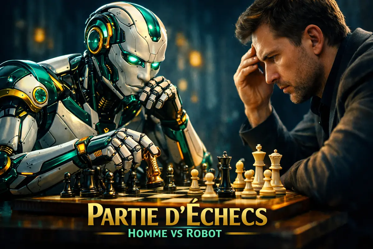 Robot humanoïde effectuant une tâche complexe, comme jouer aux échecs ou conduire une voiture autonome.