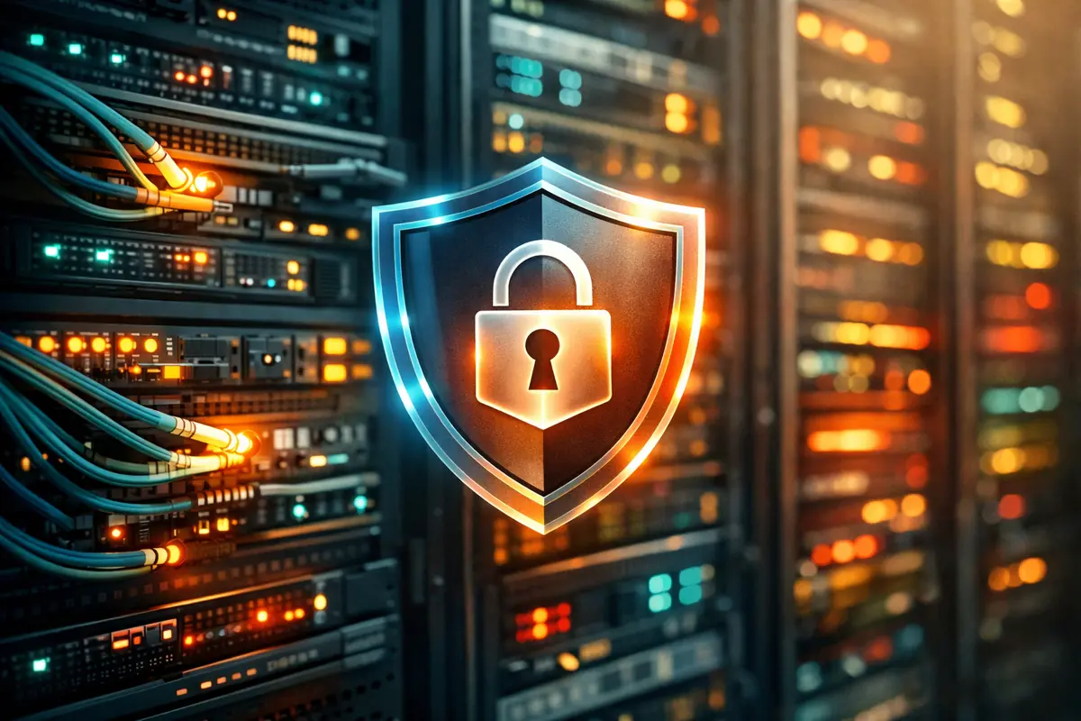 Architecture de sauvegarde informatique : illustration moderne d'un réseau de serveurs protégeant des données précieuses.