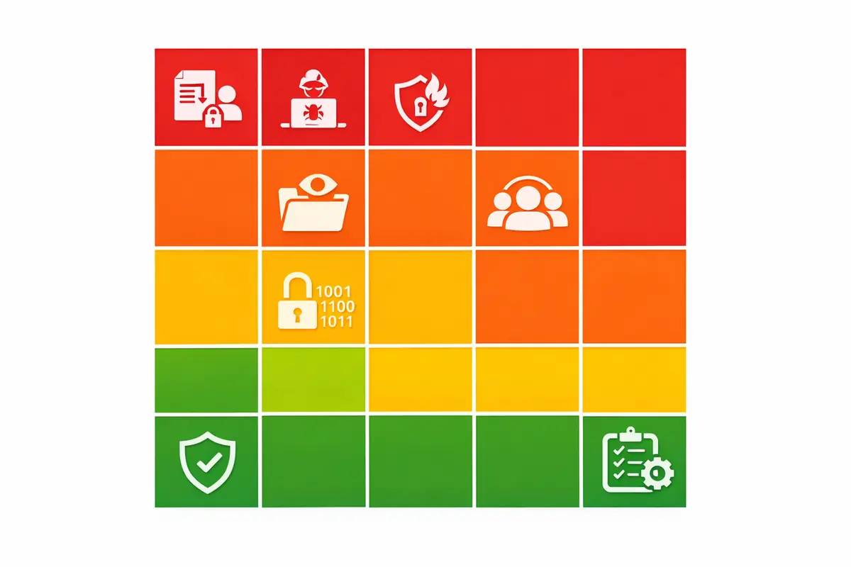 Matrice d'évaluation des risques AIPD croisant la probabilité d'occurrence et la gravité des conséquences, avec des niveaux allant de faible à critique.
