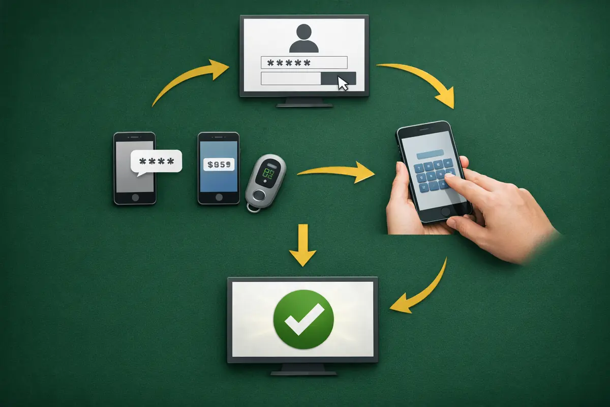 Schéma didactique expliquant le processus d'authentification multifacteur (MFA) : utilisateur, mot de passe, second facteur, accès.